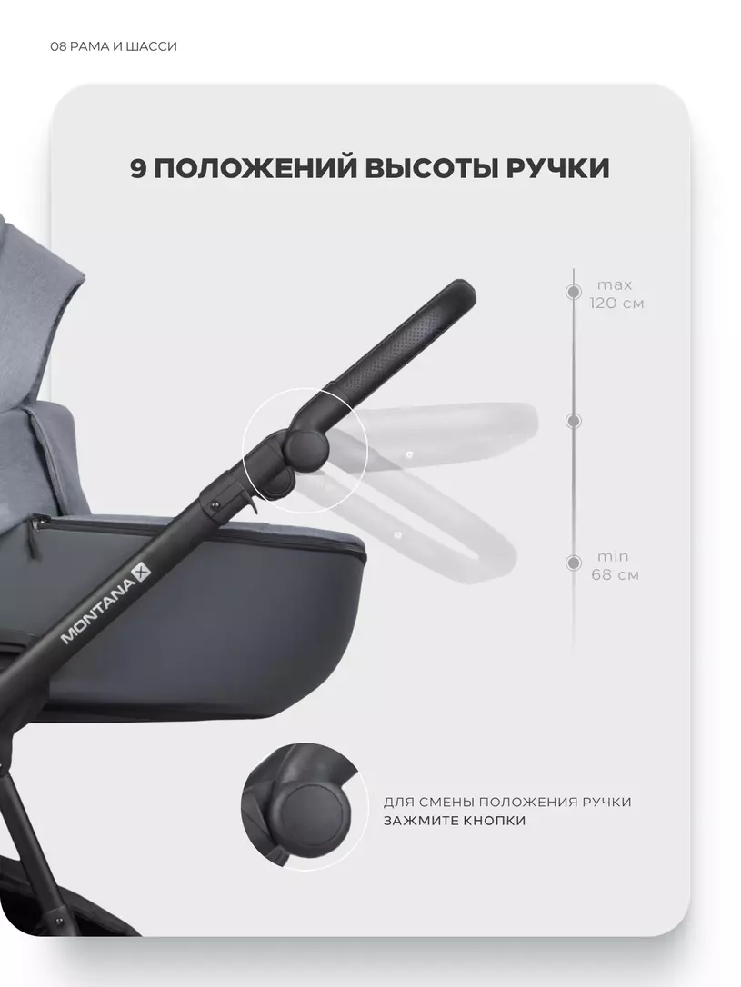 Коляска MONTANA X PLUS (3 в 1) (RIKO BASIC) 40 Graphite (графит+серый) — изображение 8