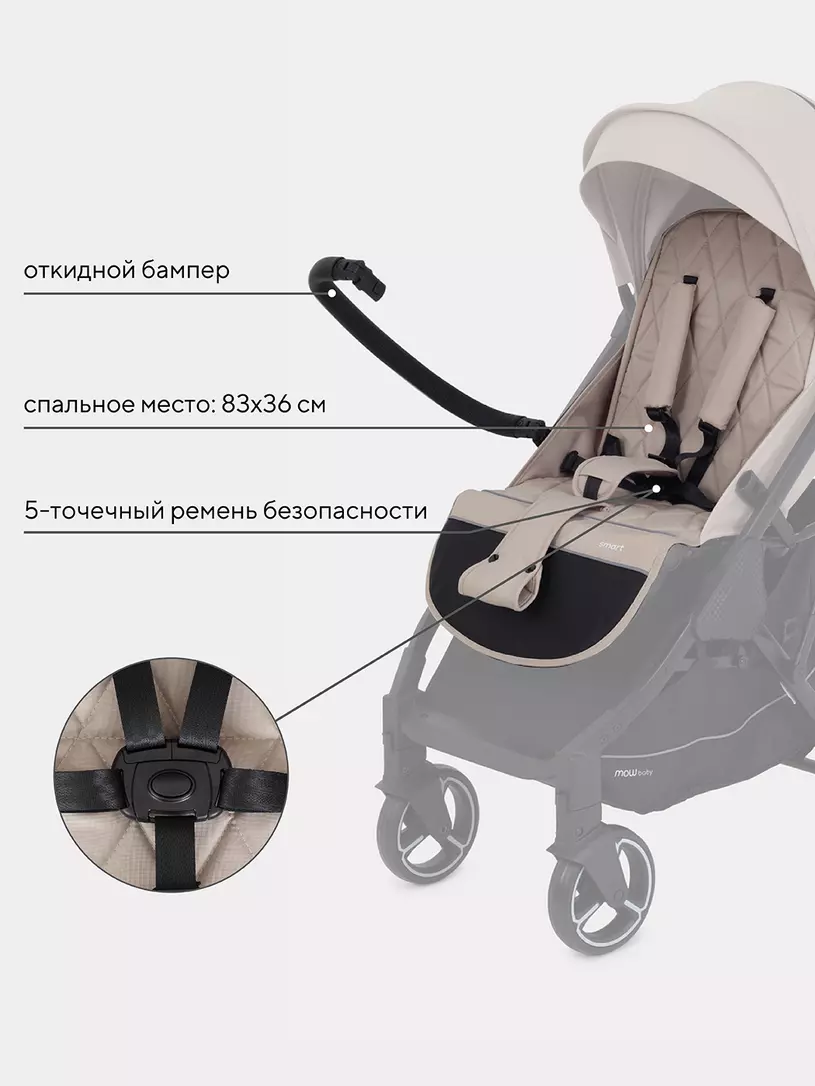 Коляска детская MOWBaby "SMART" MB101 Beige — изображение 3