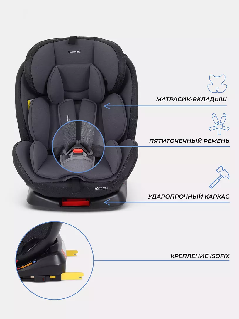 Автокресло RANT basic YC06 "Twist pro" isofix (Grey) группа 0+-1-2-3 (0-36 кг) — изображение 7