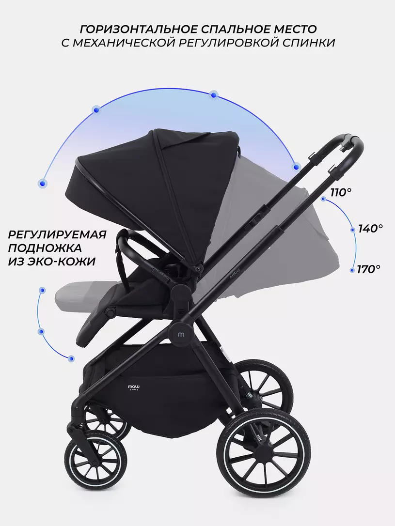 Коляска детская MOWBaby "AMBER" (3в1) MB068 Black — изображение 5
