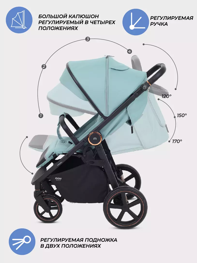 Коляска детская MOWBaby "TRAIL" MB090 Green (2025) — изображение 5