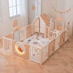 Манеж UNIX Kids DeLuxe House / Делюкс Дом бежевый, 180 x 200 см, с баскетбольной стойкой, доской для рисования, ковриком для игр