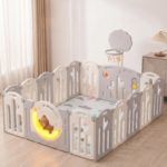 Манеж UNIX Kids DeLuxe V2 / Делюкс серый 150 x 180 см, с баскетбольным кольцом и ковриком